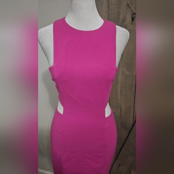 LIKELY Crew Neck Midriff Cutout Sleeveless Tailored Mini Dress. Hot Pink. Size 0 - Picture 8 of 13